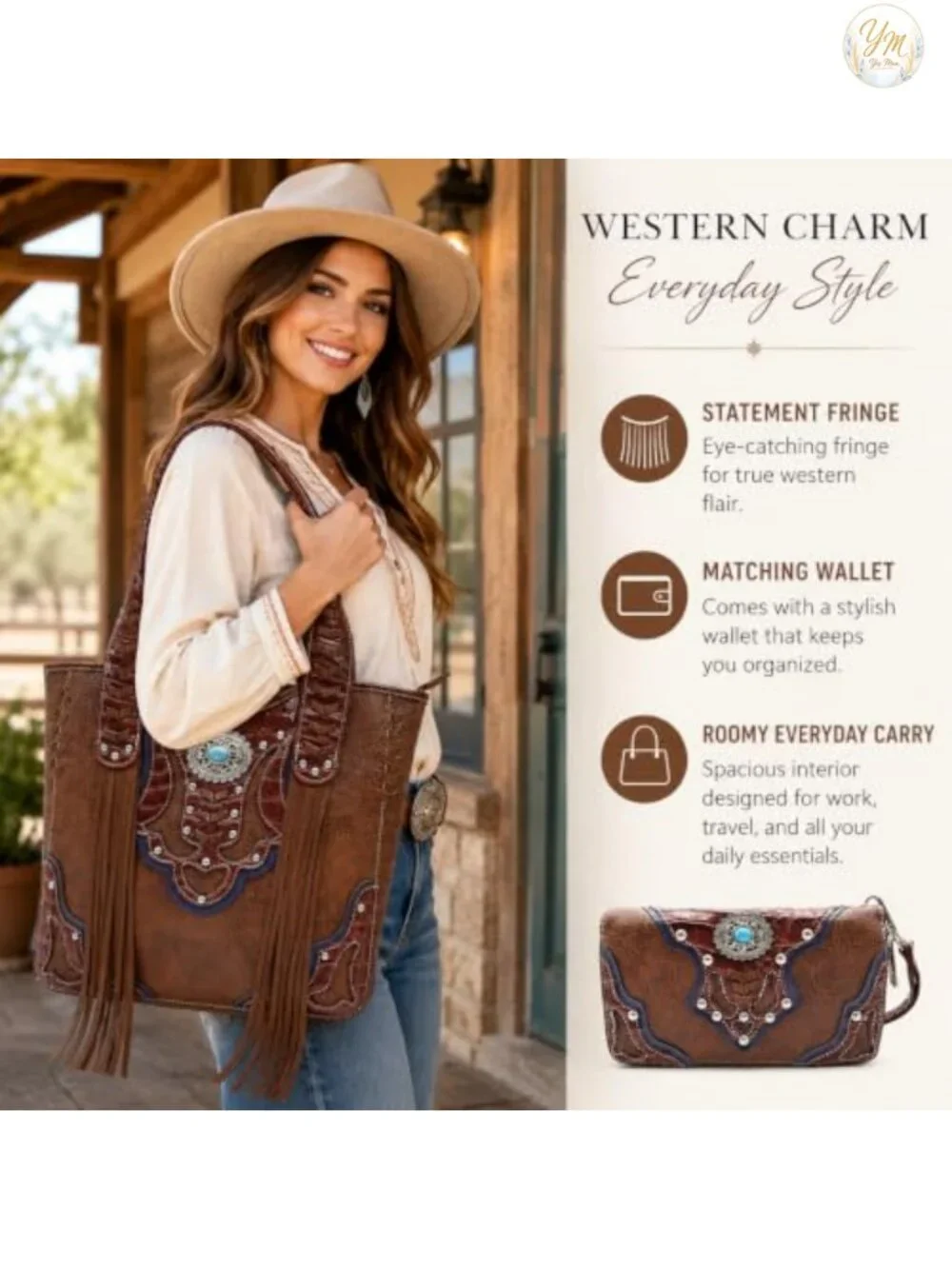 Western Fringe Totes Purse and Wallet Set for Women Cowgirl Style PU Leather